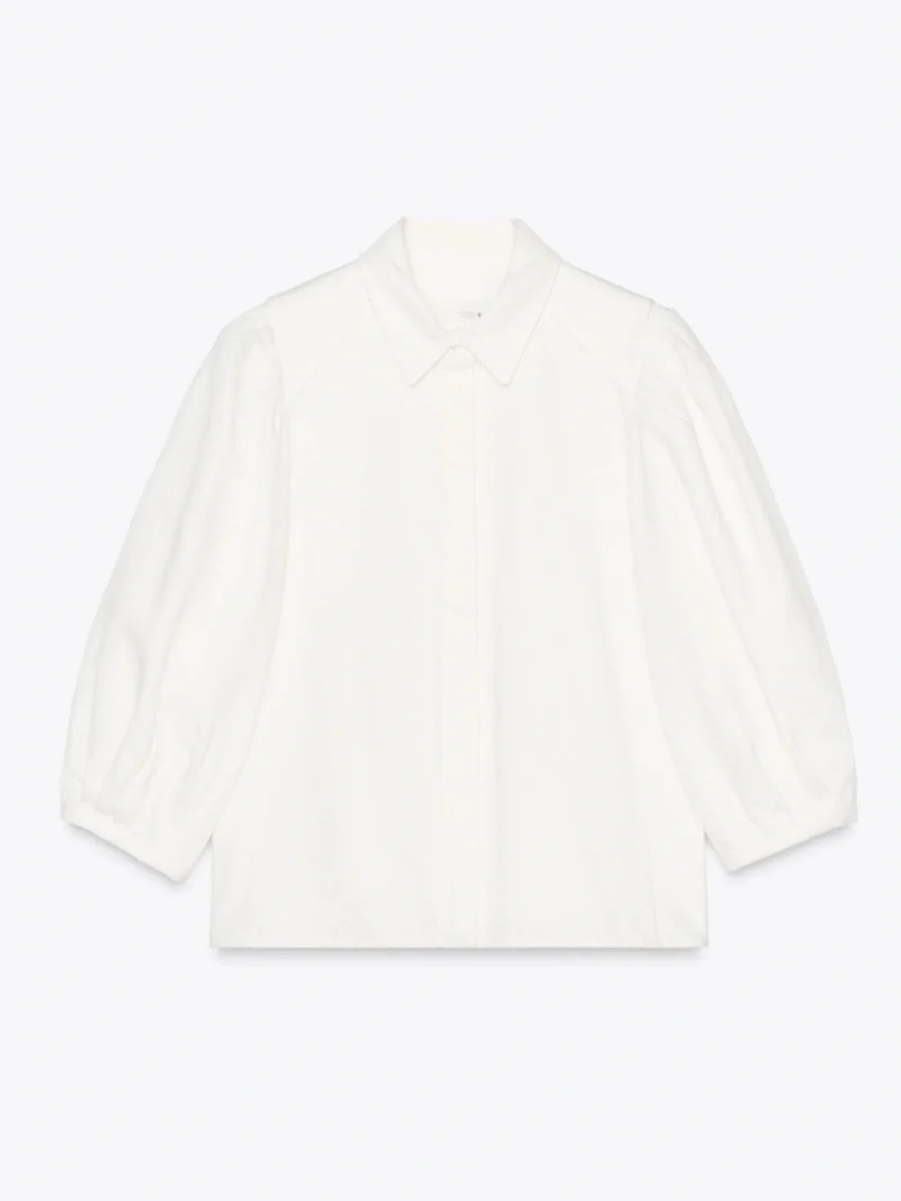 Zara ZW Collection White Denim Puff-Sleeve Button-Front Top - Picture 2 of 8